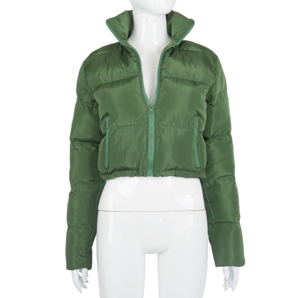 Olive Cropped Puffer Coat